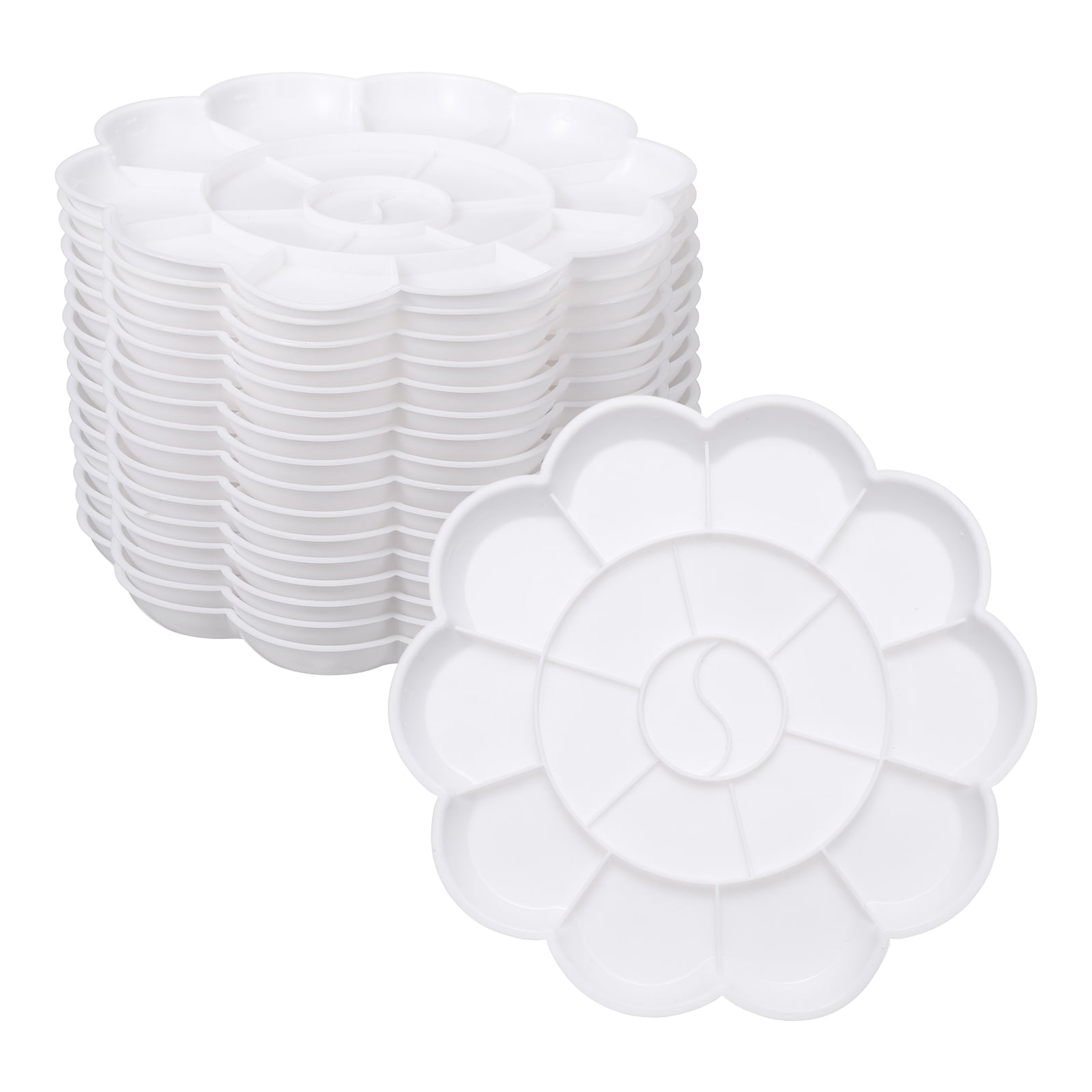 Uxcell Paint Tray Palette, 7.1" Flower Shape Plastic Watercolor Palette Painting Tray for DIY Craft Art Class Painting Party Supplies Paint Holder(White, Pack of 16)