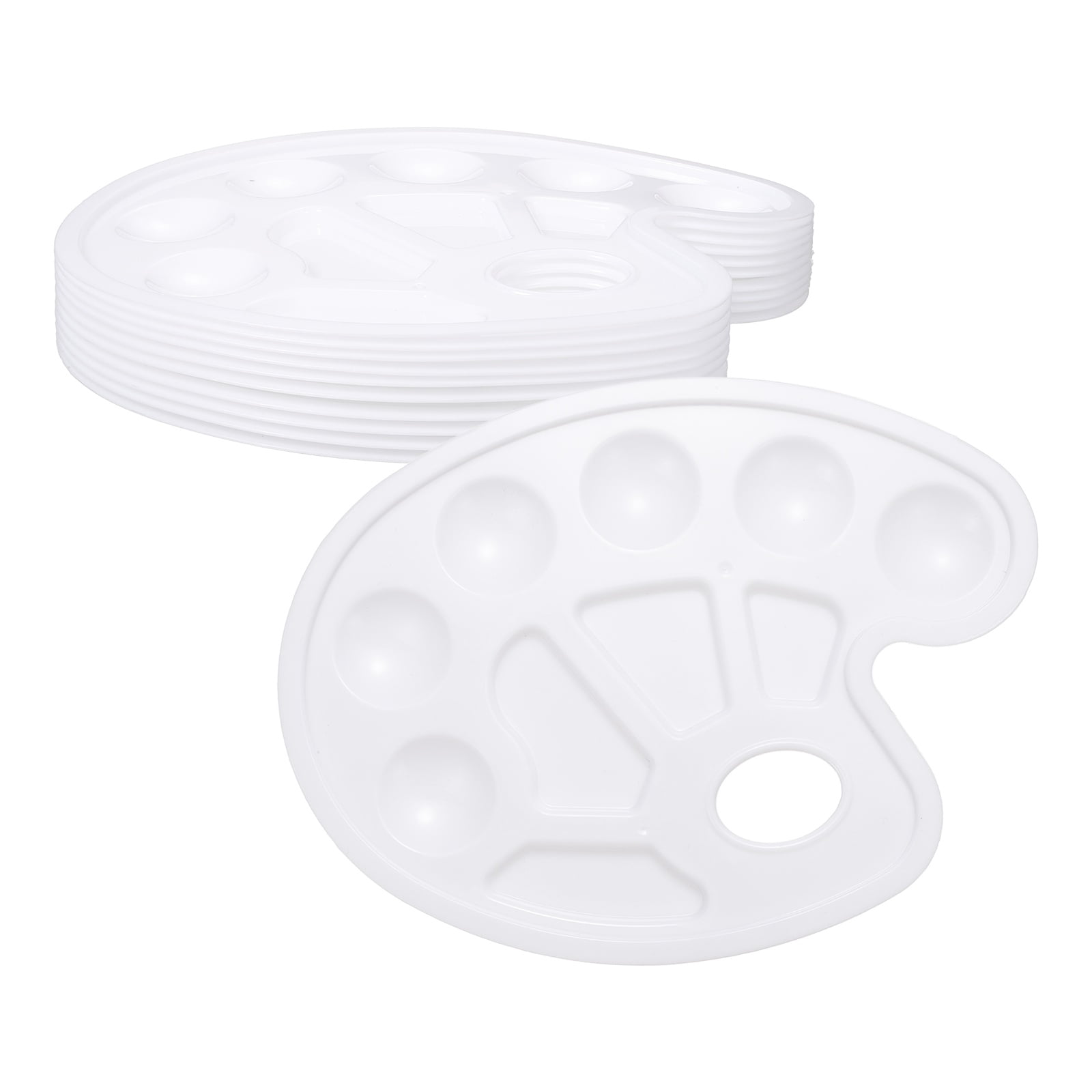 Uxcell Paint Tray Palette, Oval Plastic Watercolor Palette Painting Tray with Thumb Hole for DIY Craft Art Class Painting Party Supplies Paint Holder(White, Pack of 10)