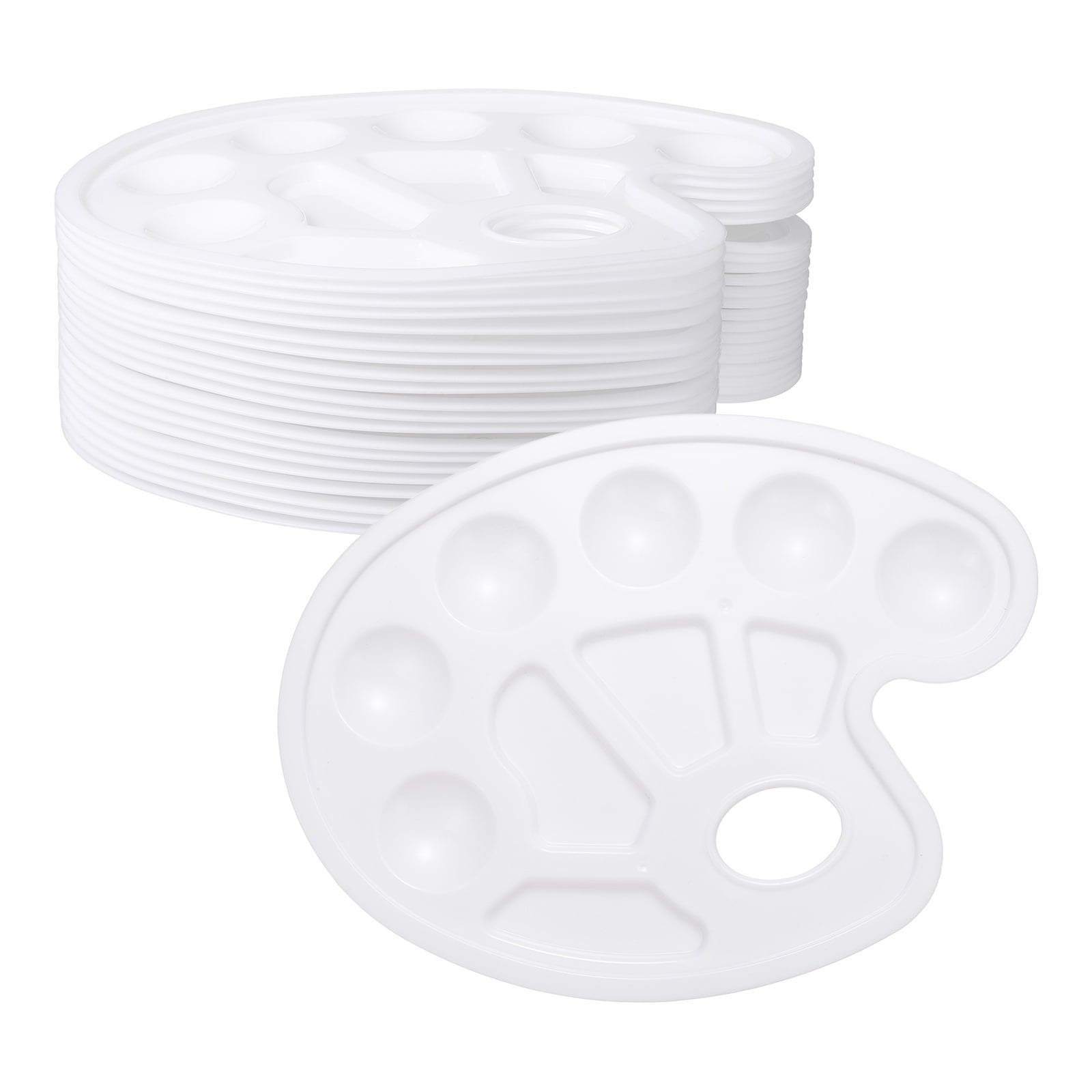 Uxcell Paint Tray Palette, Oval Plastic Watercolor Palette Painting Tray with Thumb Hole for DIY Craft Art Class Painting Party Supplies Paint Holder(White, Pack of 20)