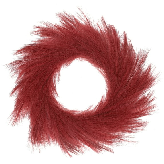 Uxcell Pampas Grass Wreath Burgundy Red 21.7" Faux Artificial Pampas Wreath for Front Door for Wall Decor