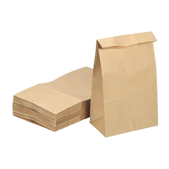 Uxcell Paper Bags Brown Paper Grocery Bag 3lb 5.1x3.1x9.4 inch 60g for Candy Snacks, Pack of 50
