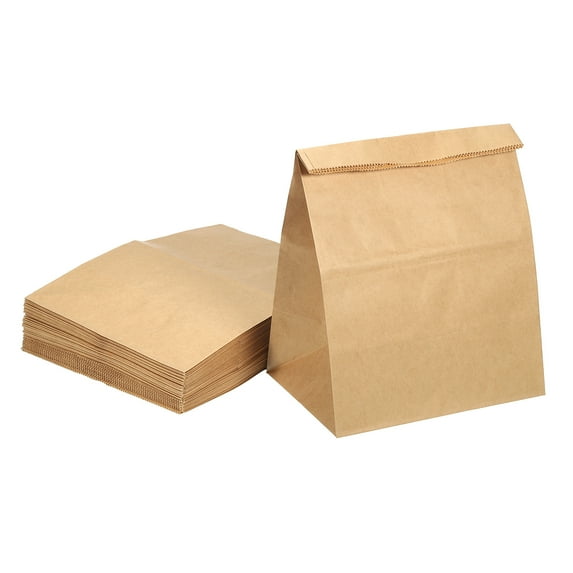 Uxcell Paper Bags Brown Paper Grocery Bag 3lb 7.5x5.3x9.8 inch 60g for Candy Snacks, Pack of 50