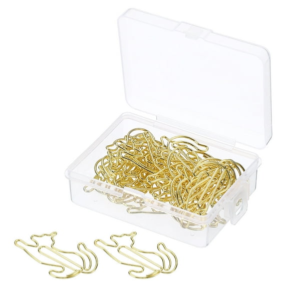 Uxcell Paper Clip Cat Animal-Shaped Cute Decorative Fun Clips Bookmarks with Box 1.5 Inch Gold Tone, Pack of 20