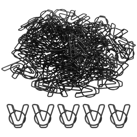 Uxcell Paper Clip Coated Letter V Shape Alphabet Clips Bookmarks Black for Organize Office Home, Pack of 100