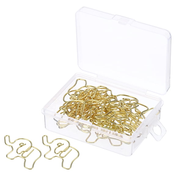 Uxcell Paper Clip Elephant Animal-Shaped Cute Decorative Fun Clips Bookmarks with Box 1.4 Inch Gold Tone, Pack of 20
