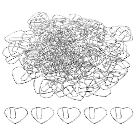 Uxcell Paper Clip Heart-Shaped Cute Decorative Fun Clips Bookmarks 1.1 Inch Silver Tone, Pack of 100