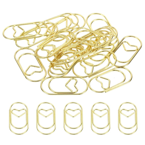 Uxcell Paper Clip Heart-Shaped Cute Decorative Fun Clips Bookmarks 1.2 Inch Gold Tone, Pack of 20