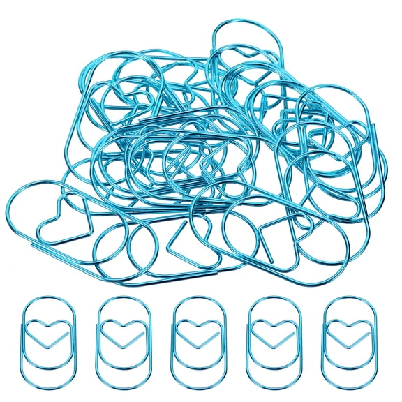 Uxcell Paper Clip Heart-Shaped Cute Decorative Fun Clips Bookmarks 2 Inch Blue, Pack of 20