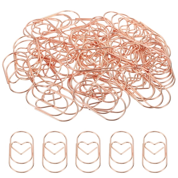Uxcell Paper Clip Heart-Shaped Cute Decorative Fun Clips Bookmarks 2 Inch Rose Gold, Pack of 50
