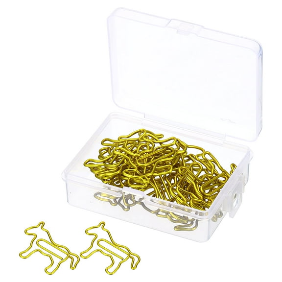 Uxcell Paper Clip Horse Animal-Shaped Cute Decorative Fun Clips Bookmarks with Box 1.5 Inch Gold Tone, Pack of 20