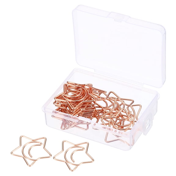 Uxcell Paper Clip Moon Star-Shaped Cute Decorative Fun Clips Bookmarks 1.1 Inch Rose Gold, Pack of 20