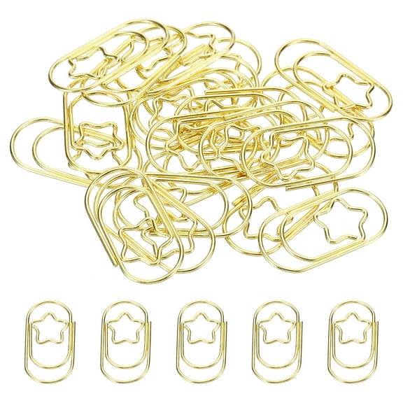 Uxcell Paper Clip Star-Shaped Cute Decorative Fun Clips Bookmarks 0.9 Inch Gold Tone, Pack of 20