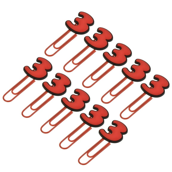 Uxcell Paper Clips Book Page Markers Number 3 Shape Red for Marking Notebook and Books Office Supplies 10 Pack