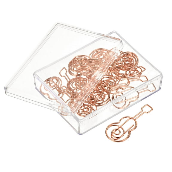 Uxcell Paper Clips Guitar Shape with Box Rose Gold Tone for Organize Office Home, Pack of 20