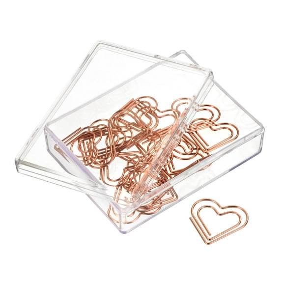 Uxcell Paper Clips Heart Shape with Box 1 Inch Rose Gold Tone for Organize Office Home, 20pcs