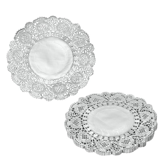 Uxcell Paper Doilies, Disposable Round Lace Paper Placemats Modern Decorative Placemats Table Mats - Fitting for (Baked/Fried Foods/Wedding/Party Decor/DIY), 5.5" & 50 Pack & Silver