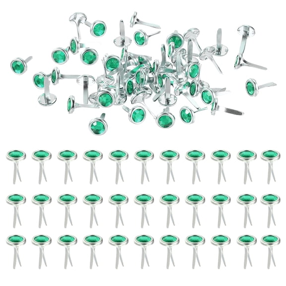 Uxcell Paper Fasteners, 0.5"x0.3" Mini Metal Rhinestone Round Head Fastener Split Pins for Craft, Green 250 Pcs