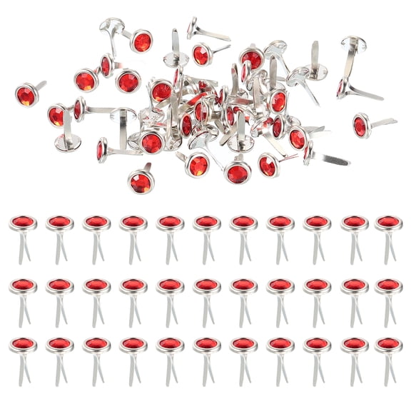 Uxcell Paper Fasteners, 0.5"x0.3" Mini Metal Rhinestone Round Head Fastener Split Pins for Craft, Red 250 Pcs