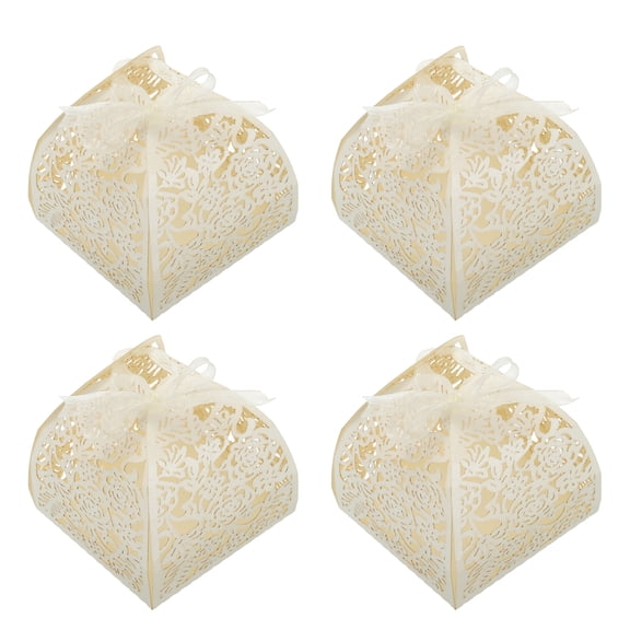 Uxcell Paper Hollow Laser Cut Wedding Favor Candy Boxes with Ribbon, Beige 25 Pack