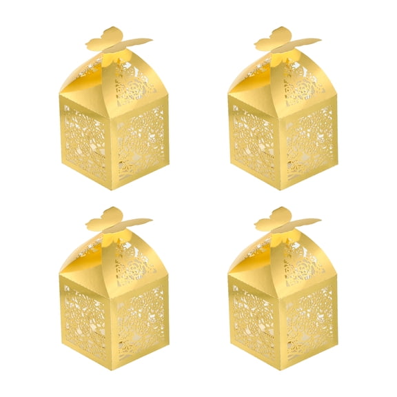 Uxcell Paper Hollow Rose Laser Cut Wedding Favor Candy Boxes, Gold Tone 25 Pack