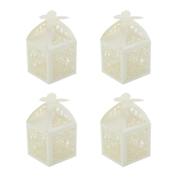 Uxcell Paper Hollow Rose Laser Cut Wedding Favor Candy Boxes, Milky White 25 Pack