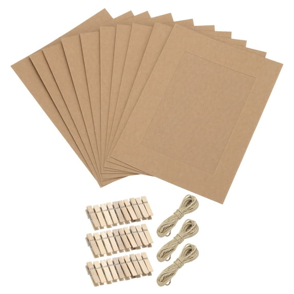 Uxcell Paper Photo Frame, Cardboard Picture Frames with Clip & String, DIY Photo Hanging Display for Home Office Decor Brown