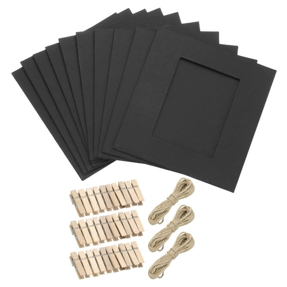 Uxcell Paper Photo Frame, Cardboard Picture Frames with Clips & Strings, DIY Photo Hanging Display for Home Office Decor Black 4 x 4