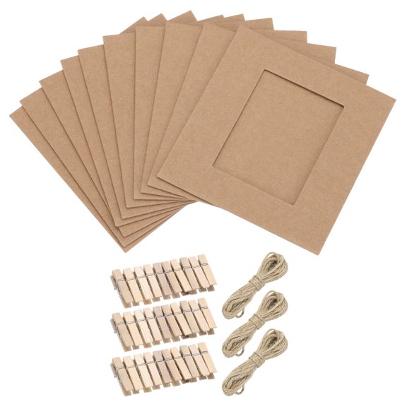 Uxcell Paper Photo Frame, Cardboard Picture Frames with Clips & Strings, DIY Photo Hanging Display for Home Office Decor Brown 4 x 4