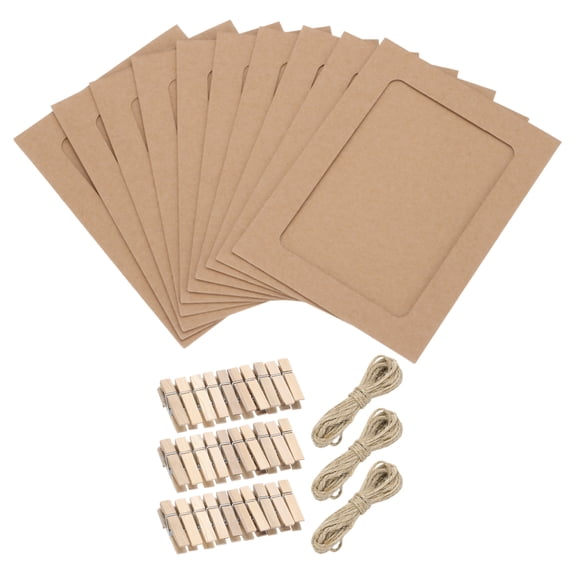 Uxcell Paper Photo Frame, Cardboard Picture Frames with Clips & Strings, DIY Photo Hanging Display for Home Office Decor Brown 6 x 5