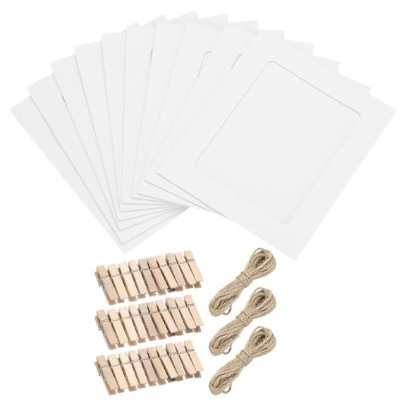 Uxcell Paper Photo Frame, Cardboard Picture Frames with Clips & Strings, DIY Photo Hanging Display for Home Office Decor White 4.5 x 4