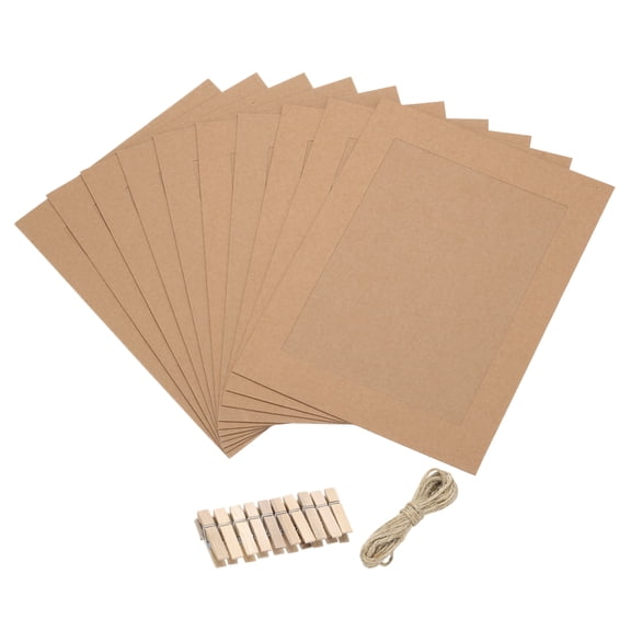 Uxcell Paper Photo Frames, Cardboard Picture Frames with Clips & Strings, DIY Photo Hanging Display for Home Office Decor 10 x 7 Brown