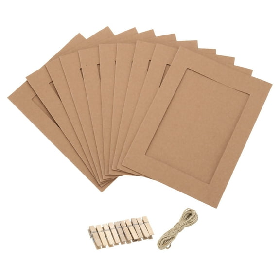 Uxcell Paper Photo Frames, Cardboard Picture Frames with Clips & Strings, DIY Photo Hanging Display for Home Office Decor 9 x 6 Brown