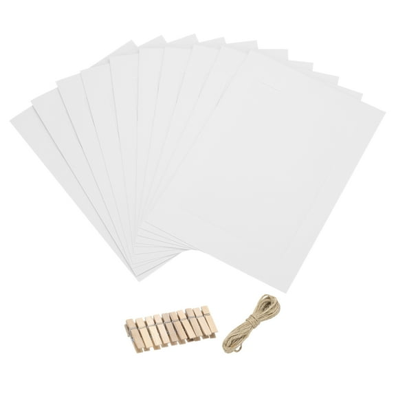 Uxcell Paper Photo Frames, Cardboard Picture Frames with Clips & Strings, DIY Photo Hanging Display for Home Office Decor 9 x 6 White