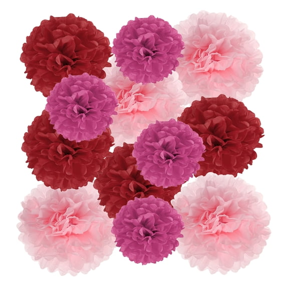 Uxcell Paper Pom Poms Set, Flower Ball Kit for Birthday Bachelorette Wedding Shower Bridal Party Decoration DIY Craft Light Pink/Rose Red/Dark Red