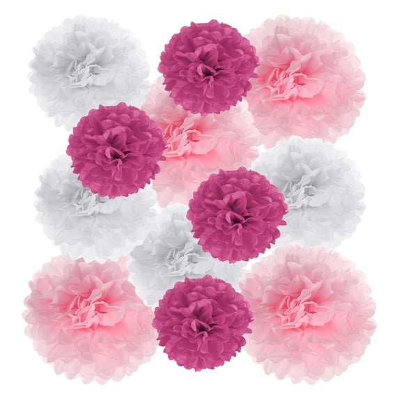 Uxcell Paper Pom Poms Set, Flower Ball Kit for Birthday Bachelorette Wedding Shower Bridal Party Decoration DIY Craft Light Rose Red/White/Rose Red