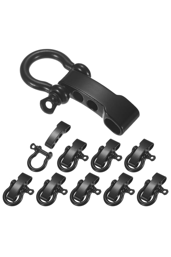 Paracord Bracelet Shackle Buckle [10PCS] - Adjustable Metal O Bow Shackle for Bracelets Belt [Black-Flat Head]