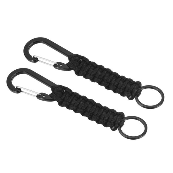 Uxcell Paracord Keychain, 2 Pack Braided Lanyard Key Clip D Rings Survival Keychains Black