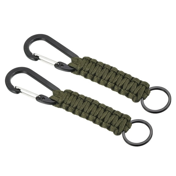 Uxcell Paracord Keychain, 2 Pack Braided Lanyard Key Clip D Rings Survival Keychains Green
