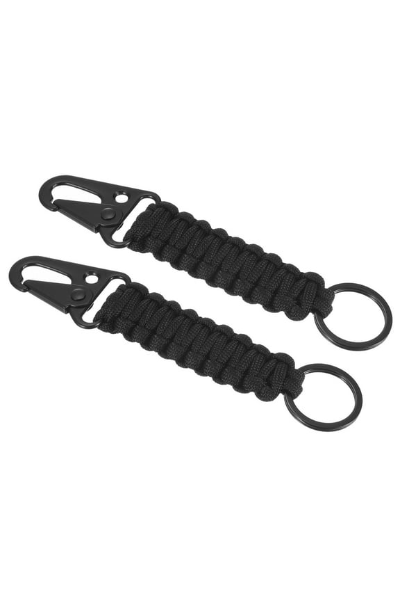 Paracord Keychain, 2 Pack Braided Lanyard Key Clip Survival Keychains Black