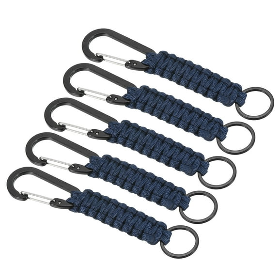 Uxcell Paracord Keychain, 5 Pack Braided Lanyard Key Clip D Rings Survival Keychains Blue