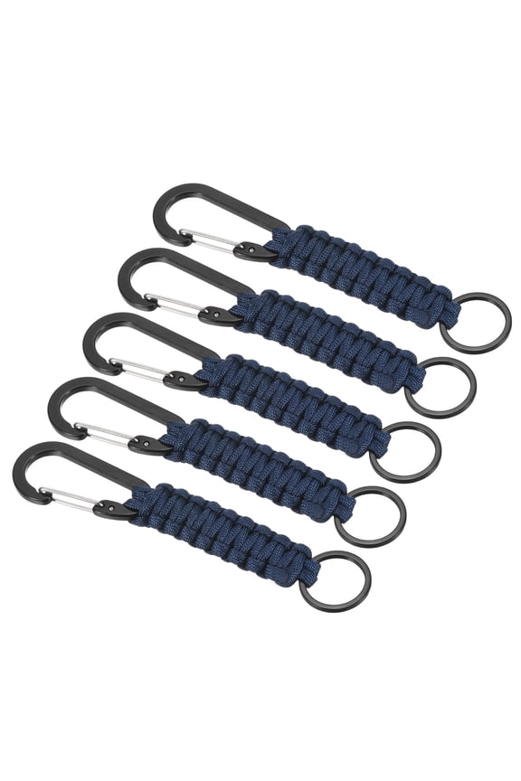 Paracord Keychain, 5 Pack Braided Lanyard Key Clip D Rings Survival Keychains Blue