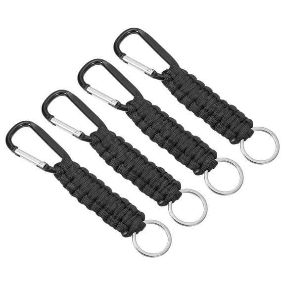 Uxcell Paracord Keychains Braided Paracord Keychain Clip Paracord Lanyard with D Hook Clip Black 4 Pcs