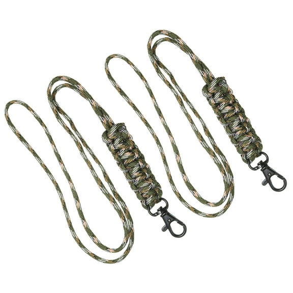 Uxcell Paracord Lanyard Braided Lanyard Necklace Keychain Badge Lanyard with Alloy Clip Green Camo 2 Pack
