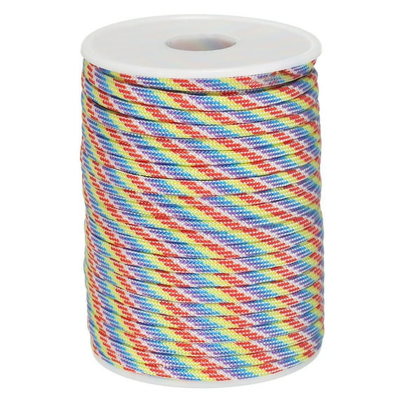 Uxcell Paracord Rope 330lb, 4mm 7 Strands Lanyard Spool Cord for Tent Camping, Hammock, Hiking, Rainbow Color,98ft