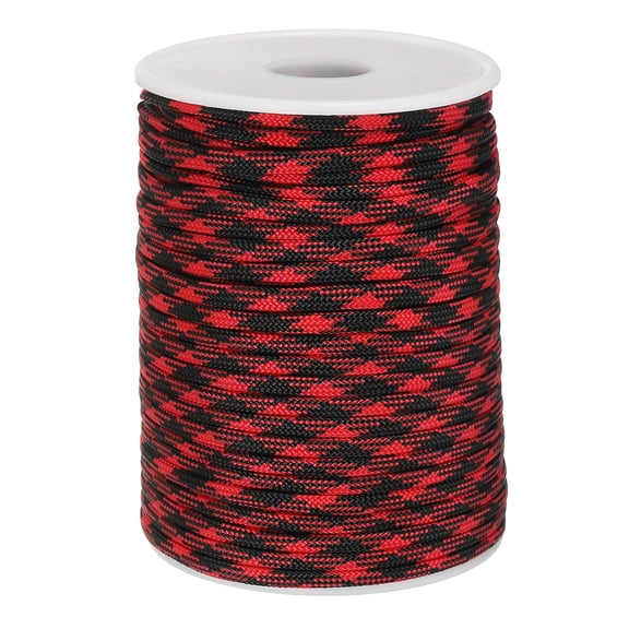 Uxcell Paracord Rope 330lb, 4mm 7 Strands Lanyard Spool Cord for Tent Camping, Hammock,  Red and Black Checkered,98ft