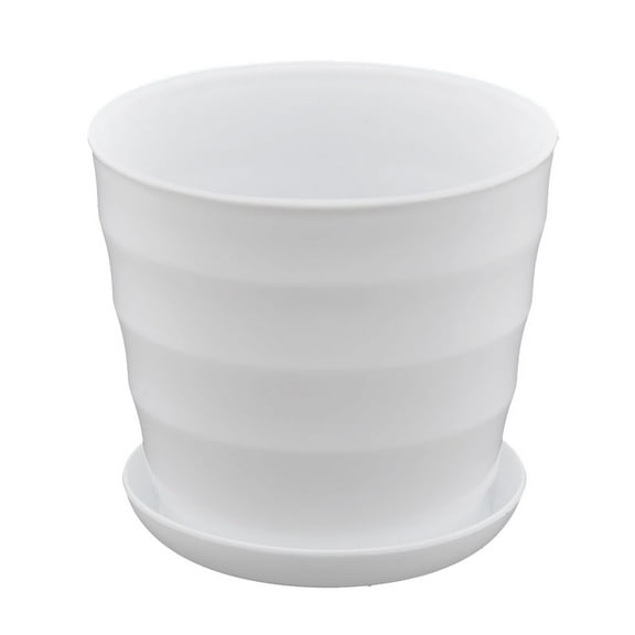 Uxcell Parterre Farm Home Plastic Round Design Flower Planter Pot Tray White