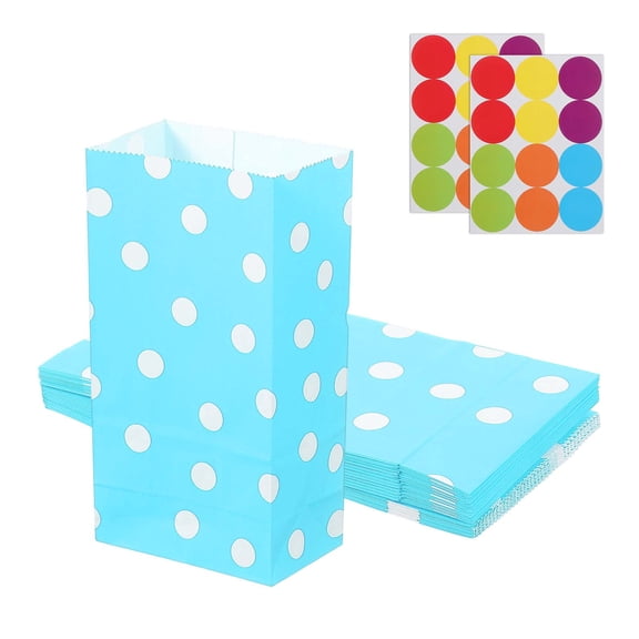 Uxcell Party Favor Bag, Mini Paper Candy Bags Gift Treat Celebration Halloween Goody Birthday Wedding Party with Stickers Light Blue Dots 7.1 in
