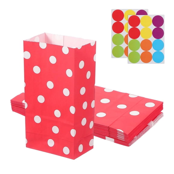 Uxcell Party Favor Bag, Mini Paper Candy Bags Gift Treat Celebration Halloween Goody Birthday Wedding Party with Stickers Red Dots 7.1 in