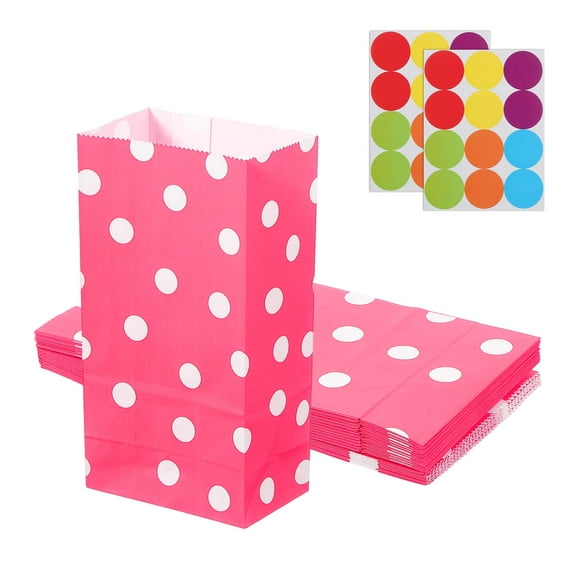 Uxcell Party Favor Bag, Mini Paper Candy Bags Gift Treat Celebration Halloween Goody Birthday Wedding Party with Stickers Rose Red Dots 7.1 in