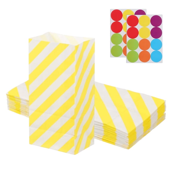 Uxcell Party Favor Bag, Mini Paper Candy Bags Gift Treat Celebration Halloween Goody Birthday Wedding Party with Stickers Yellow Twill 7.1 in